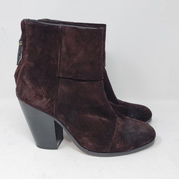 Rag & Bone Classic Newbury Brown Suede Ankle Boots Back Zip Size 37 - Picture 3 of 9